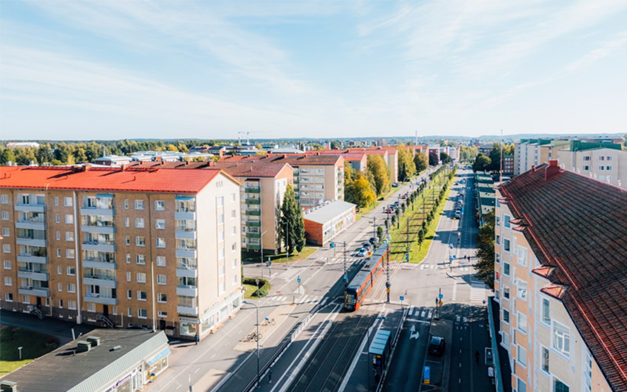 Ilmakuva Tampereen Kalevan pääkadusta Sammonkadusta