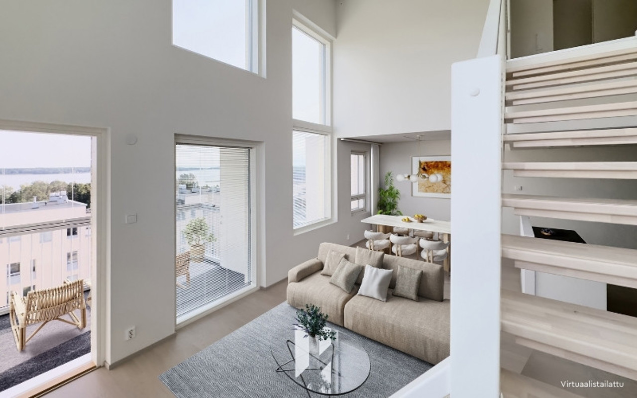 Virtuaalistailattu kuva Kruunuvuorenrannan Kajon asunnon D35 portailta