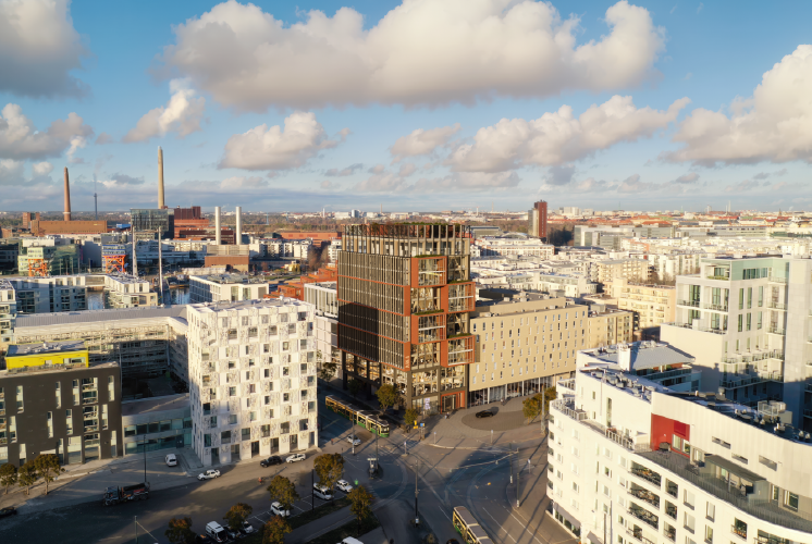 Hartelan kehittämän toimitila Jätkäsaaren Arnan ilmakuva