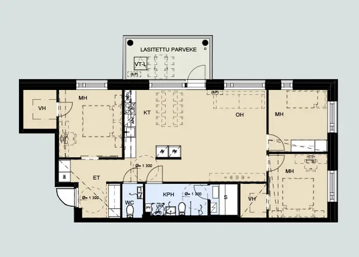 Kuva Espoon Olarin Komeetan 4h -asuntopohjasta