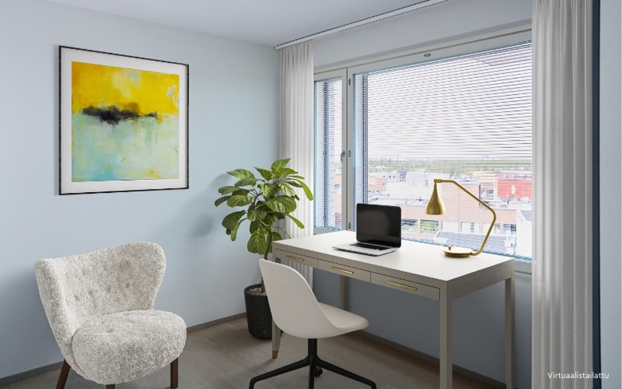 Virtuaalistailattu Kruunuvuorenrannan Kajon asunnon D35 makuuhuone 2