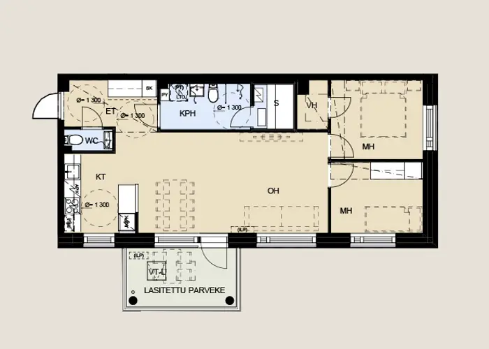 Kuva Espoon Olarin Komeetan 3h -asuntopohjasta