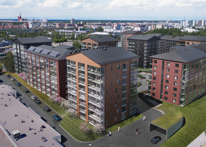 Luonnoskuva Asunto Oy Oulun Satakielestä ja Karjasillan Kulman alueesta