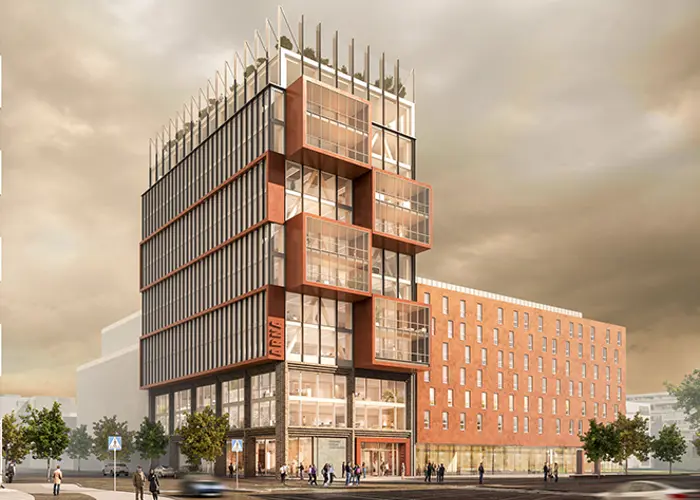 Hartelan kehittämän toimitila Jätkäsaaren Arnan luonnoskuva