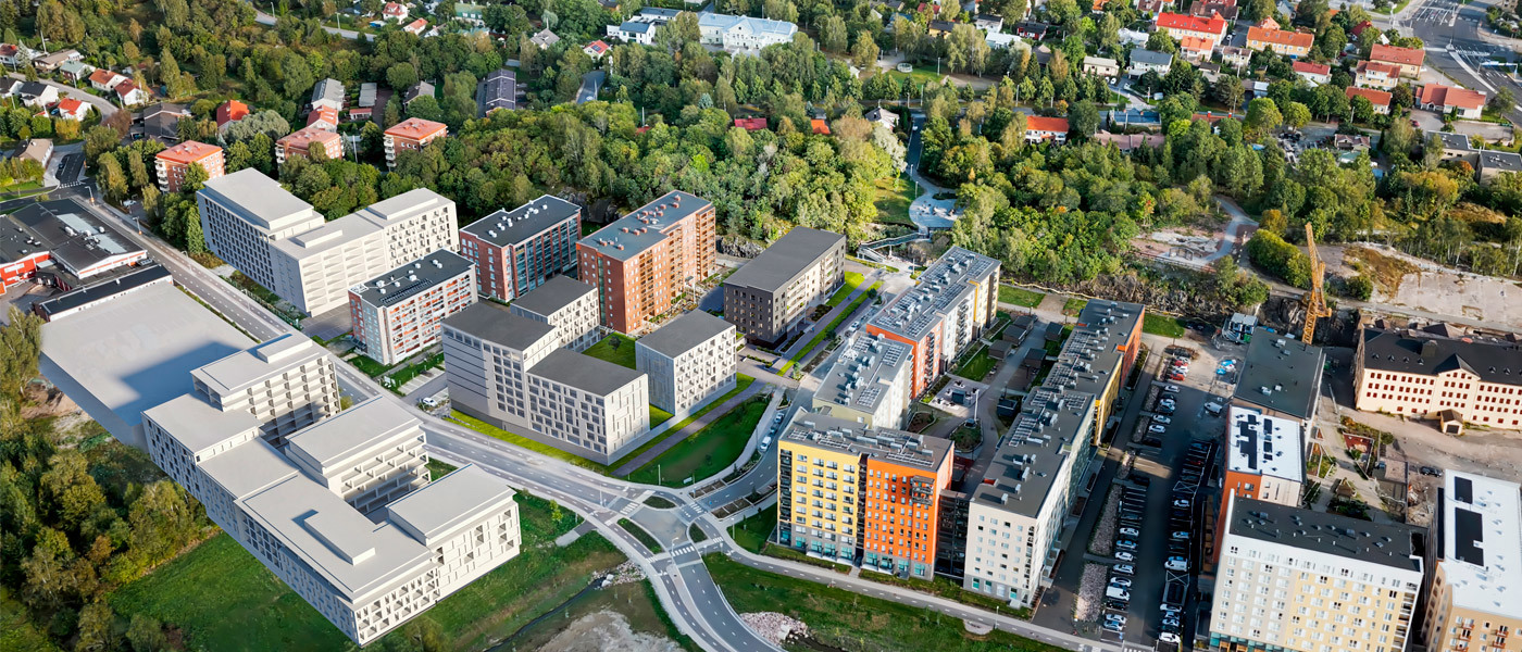 Luonnoskuvanäkymä Turun Pukkilan uudelta asuinalueelta