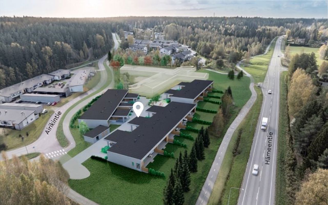 Rivitalo visualisointikuva istutettu iolmakuvaan Lieodn Loukinaisissa.