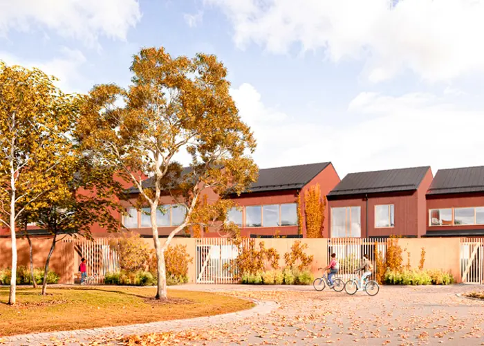 Luonnoskuva näkymä Kangasalan Lamminrahkaan suunniteltavasta asuinkorttelin asunnoista