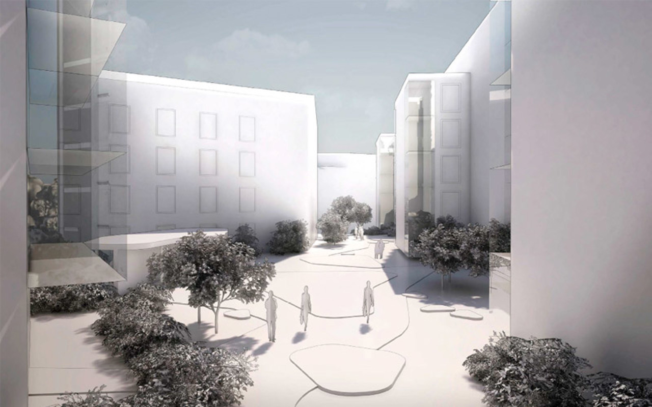 Sisäpihanäkymäluonnos Lauttasaaren Heikkiläntielle suunnitteille olevan uuden asuinkorttelista