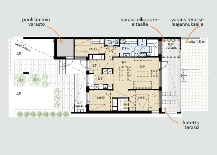 Hartelan Raadelman ja Loukinaisen suunniteltavan rivitalokohteen 3-4h asuntopohja