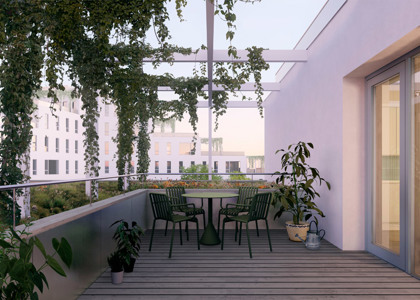 Luonnoskuva Hartelan Helsingin Verkkosaareen suunnitteilla olevan viherkorttelin terassipihalta